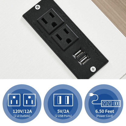 Meuble de rangement en bois avec station de recharge, classeur latéral mobile verrouillable, compatible avec les dossiers A4, lettres et documents légaux.