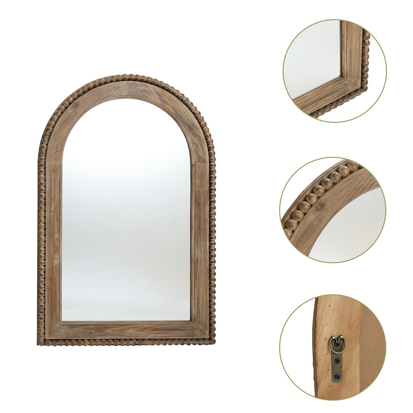 Miroir mural à cadre en bois en forme d'arche, miroir mural de salle de bain - 99,6 cm (H) x 65,7 cm (L) x 3,8 cm (P)