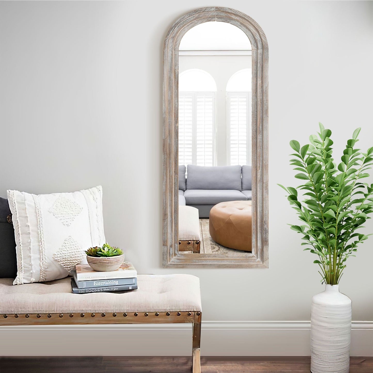 Miroir mural à cadre en bois, style échelle - 64*21