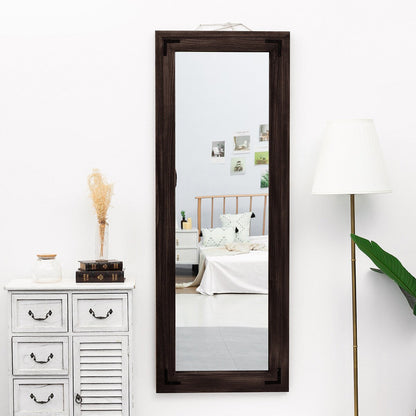 Grand miroir mural en bois à cadre rustique style farmhouse - 65x24