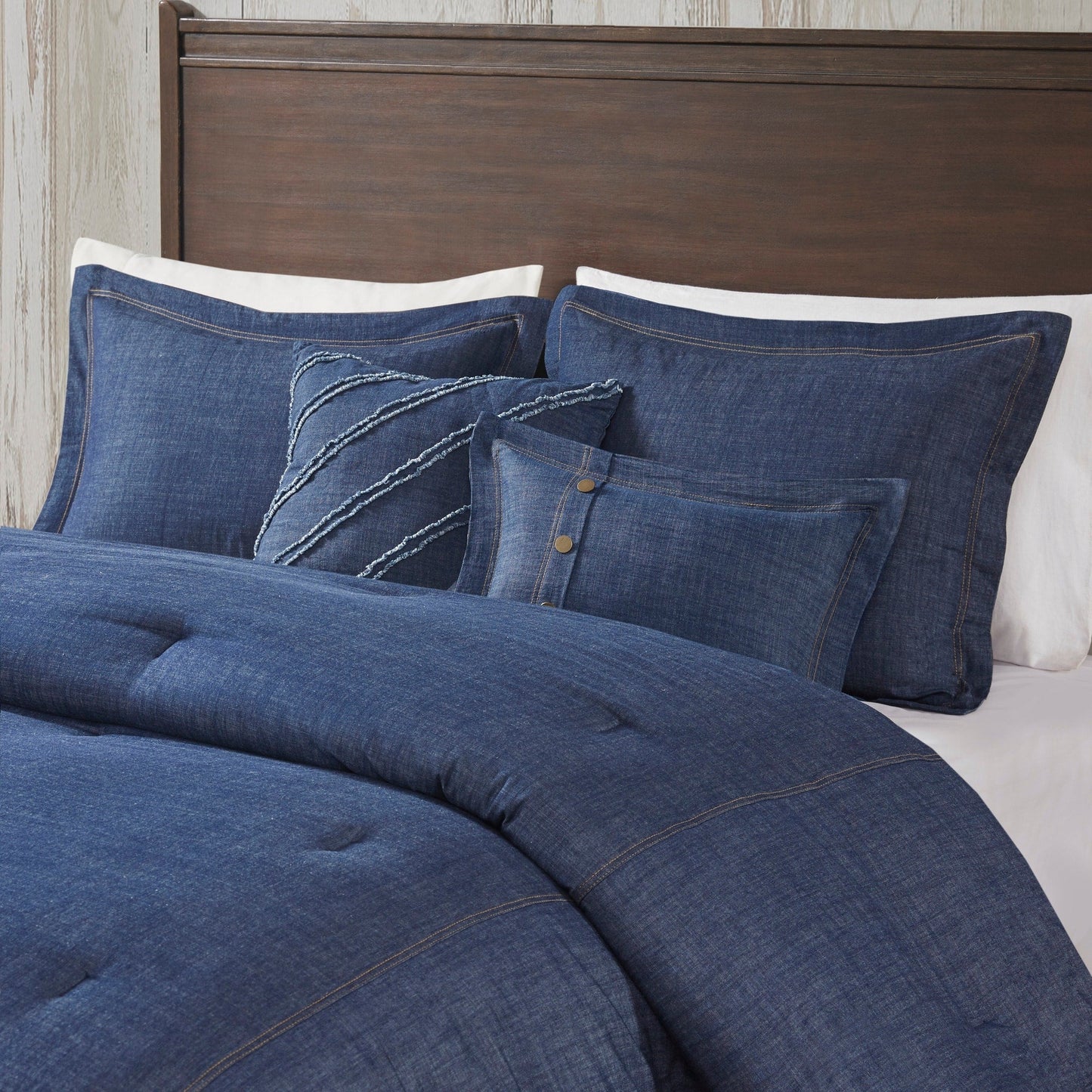 Ensemble de couette en jean Perry Blue de Woolrich, surdimensionné et surrempli.
