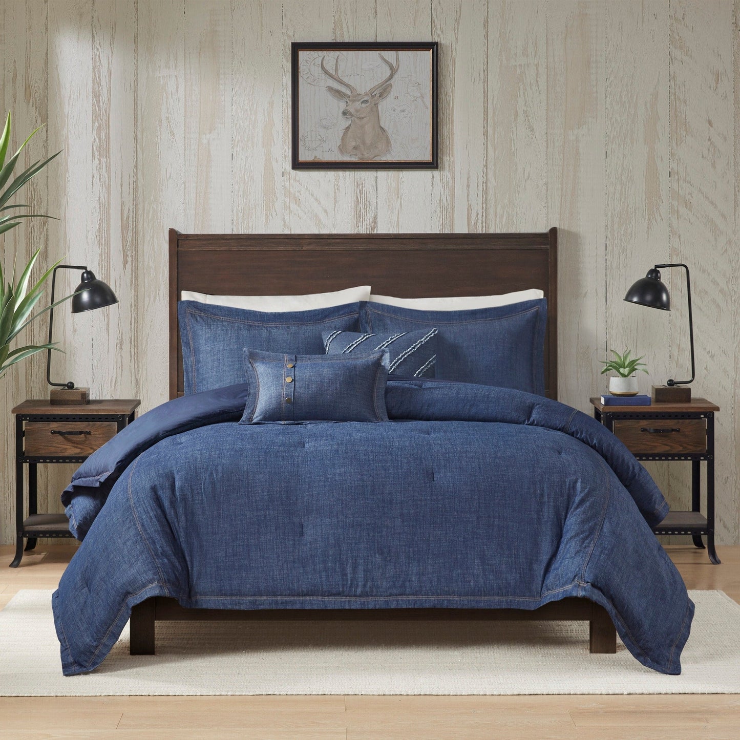 Ensemble de couette en jean Perry Blue de Woolrich, surdimensionné et surrempli.