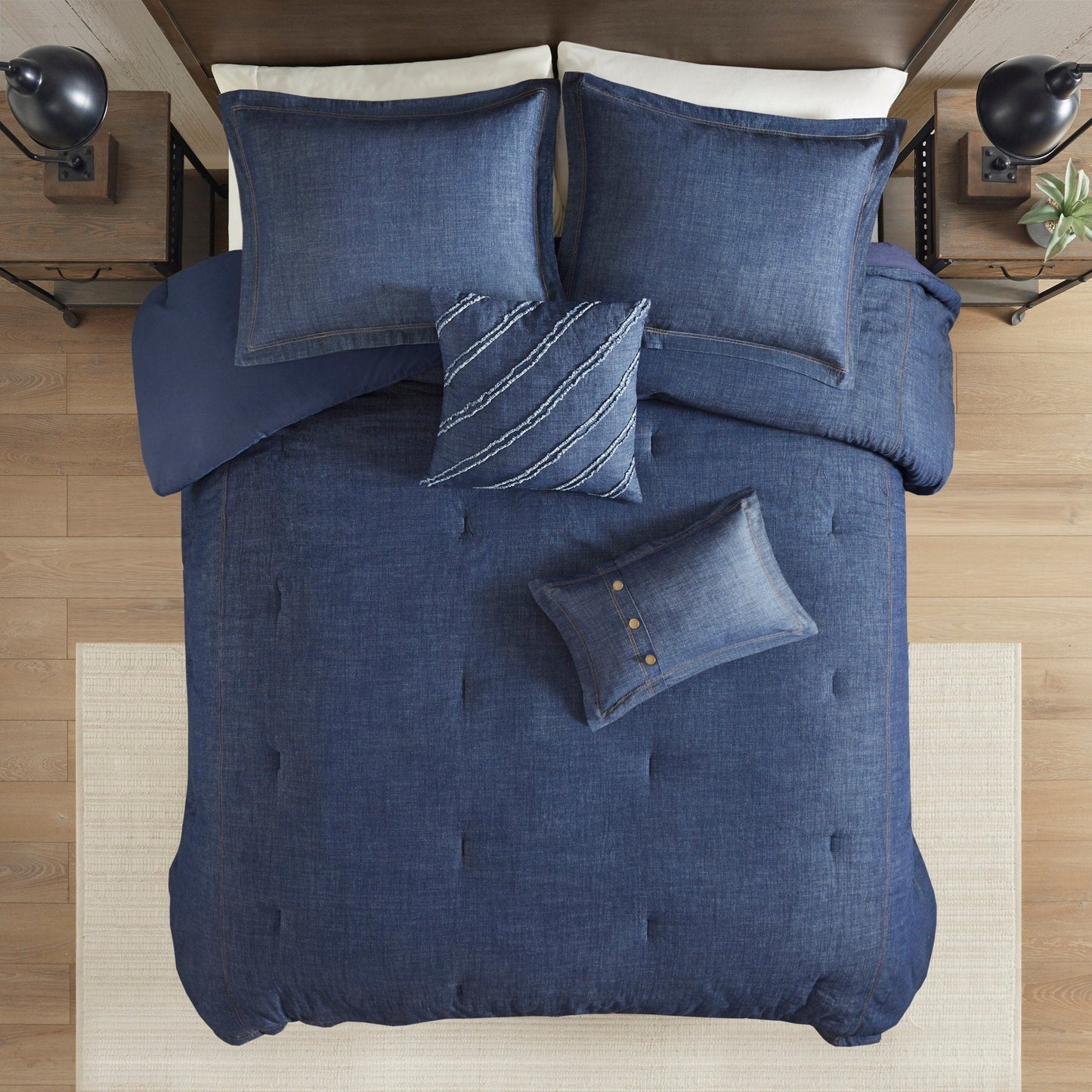 Ensemble de couette en jean Perry Blue de Woolrich, surdimensionné et surrempli.