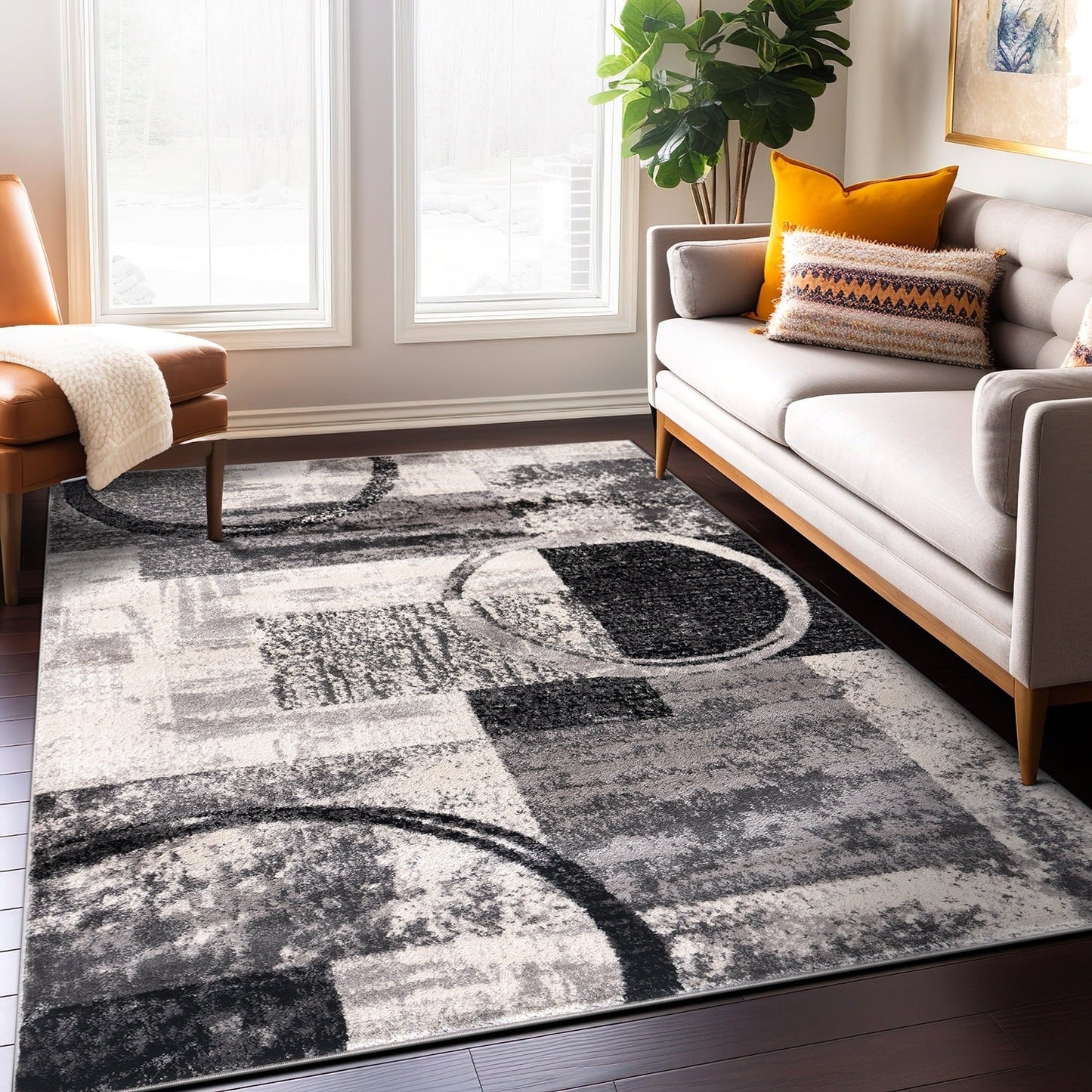 World Rug Gallery Abstract Polypropylene Machine-Made Circle Area Rug