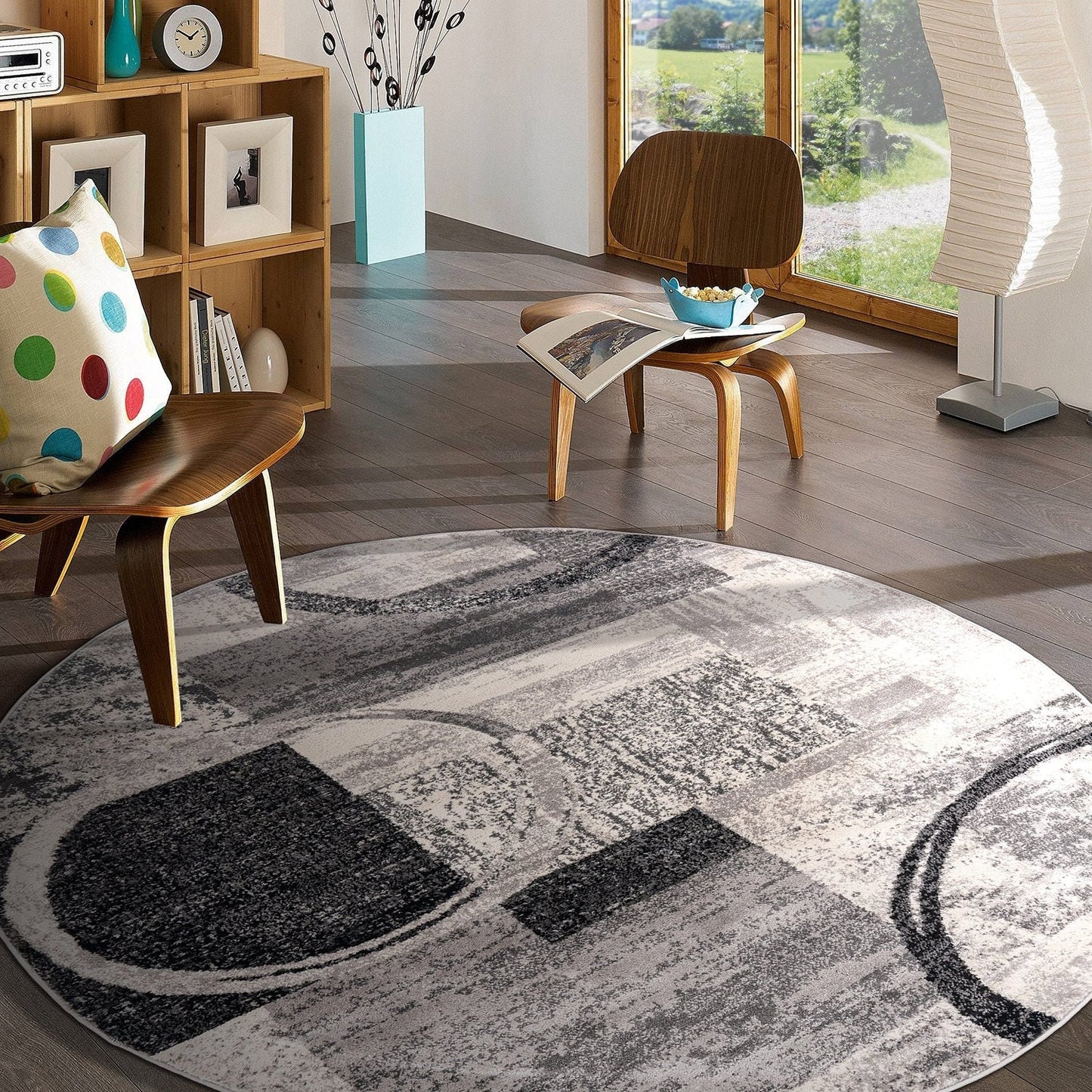 World Rug Gallery Abstract Polypropylene Machine-Made Circle Area Rug