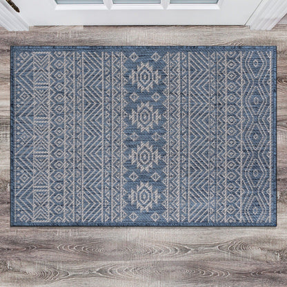 World Rug Gallery Distressed Geometric Bohemian Textured Flat Weave Indoor/Outdoor Area Rug