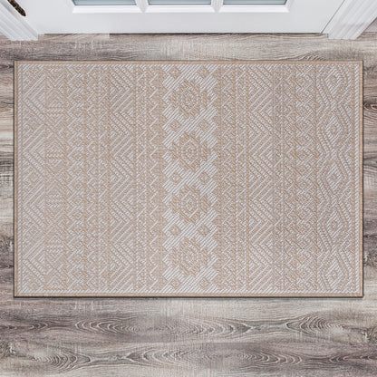 World Rug Gallery Distressed Geometric Bohemian Textured Flat Weave Indoor/Outdoor Area Rug