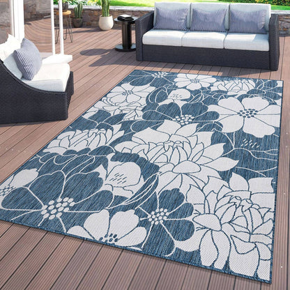 World Rug Gallery Modern Floral Flowers Textured Flat Weave Indoor/Outdoor Area Rug