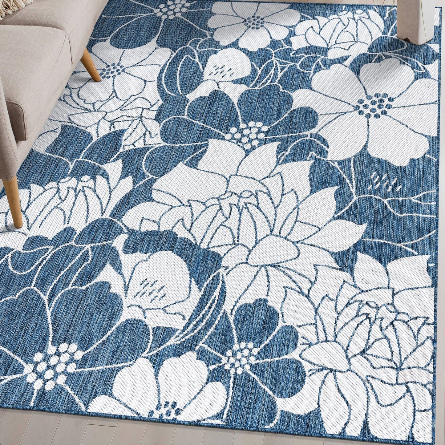 World Rug Gallery Modern Floral Flowers Textured Flat Weave Indoor/Outdoor Area Rug