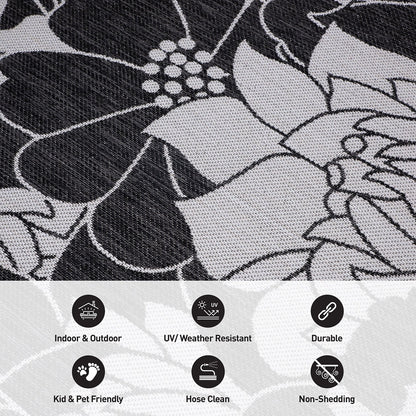 World Rug Gallery Modern Floral Flowers Textured Flat Weave Indoor/Outdoor Area Rug