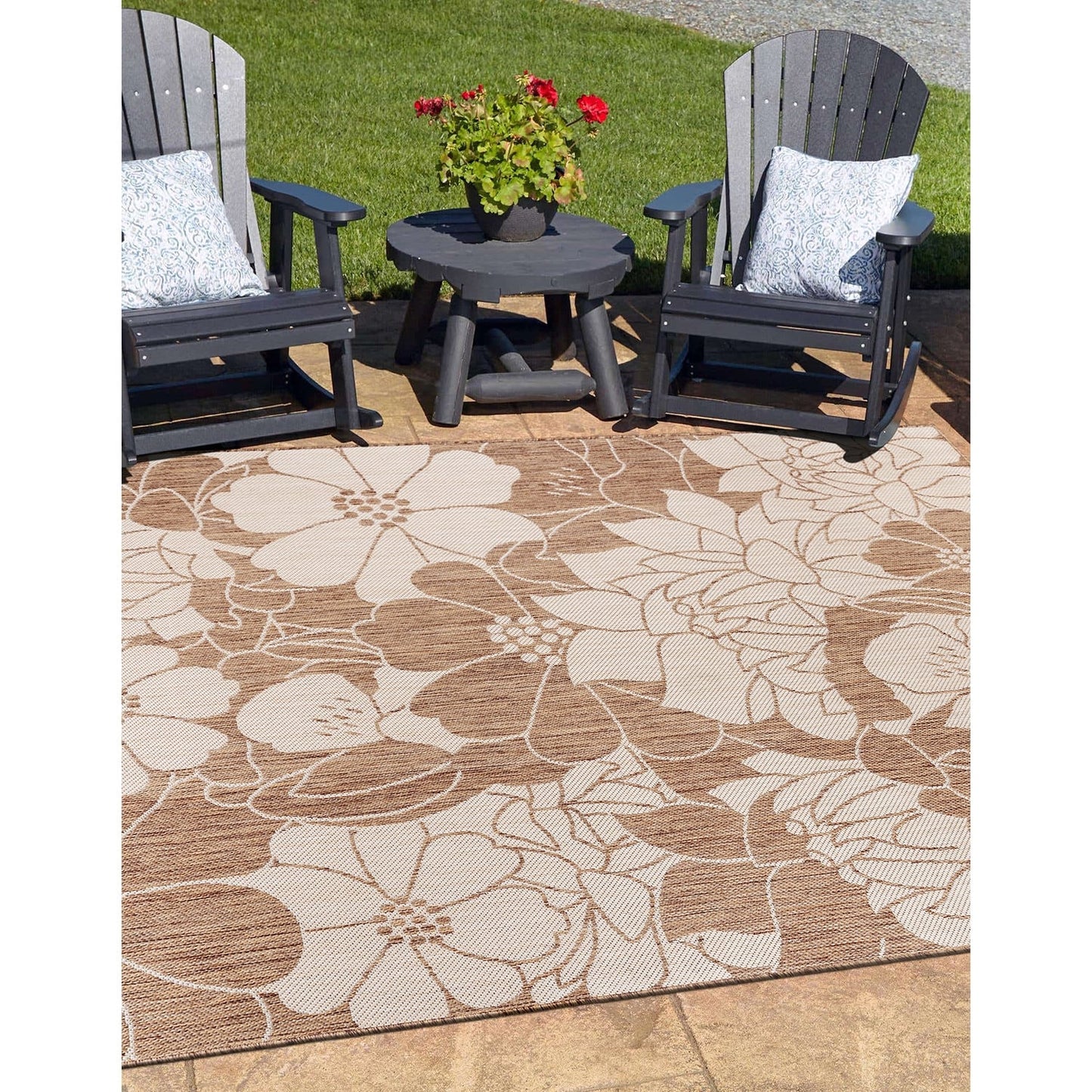 World Rug Gallery Modern Floral Flowers Textured Flat Weave Indoor/Outdoor Area Rug