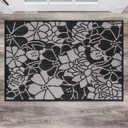 World Rug Gallery Modern Floral Flowers Textured Flat Weave Indoor/Outdoor Area Rug