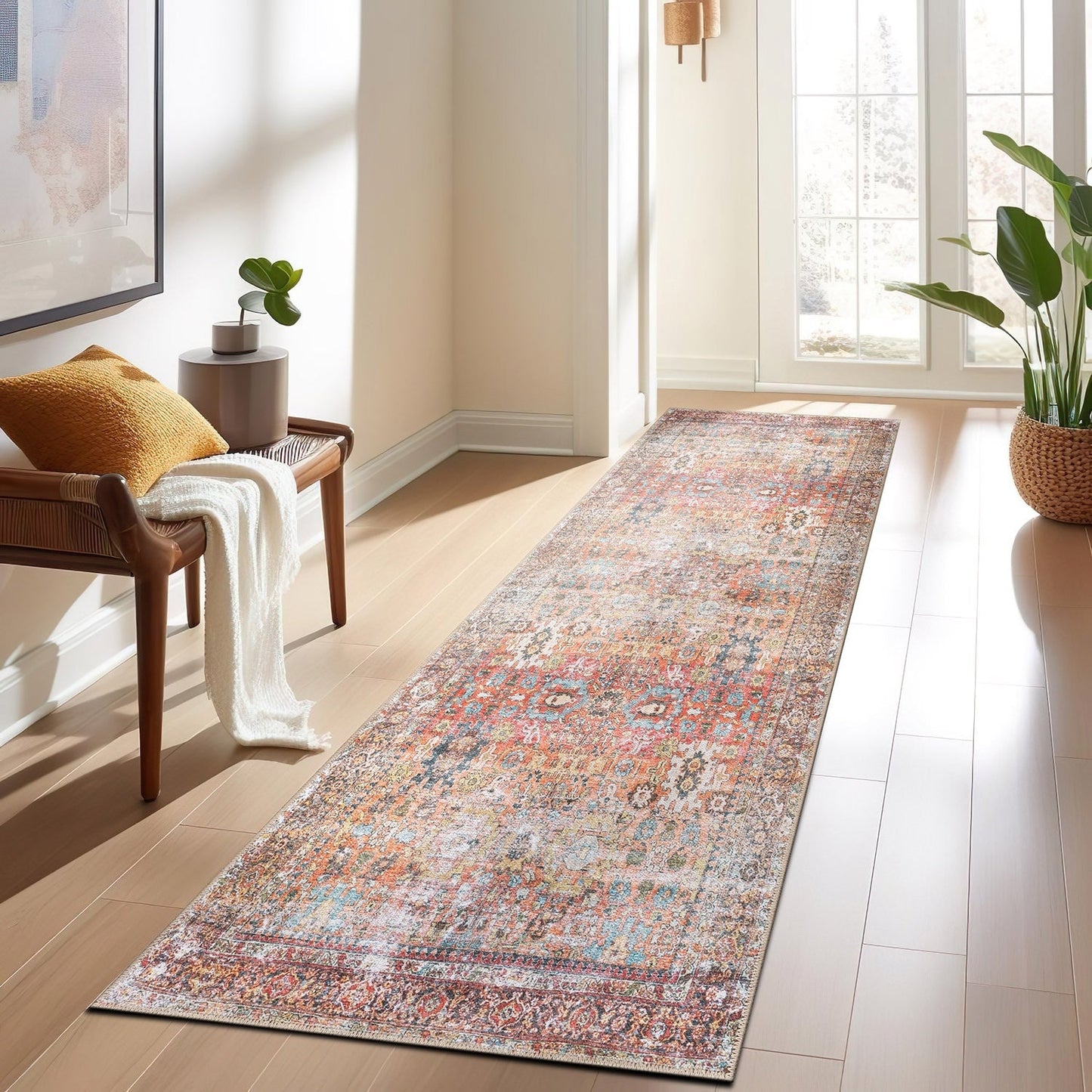 World Rug Gallery Transitional Distressed Machine Washable Non Slip Area Rug