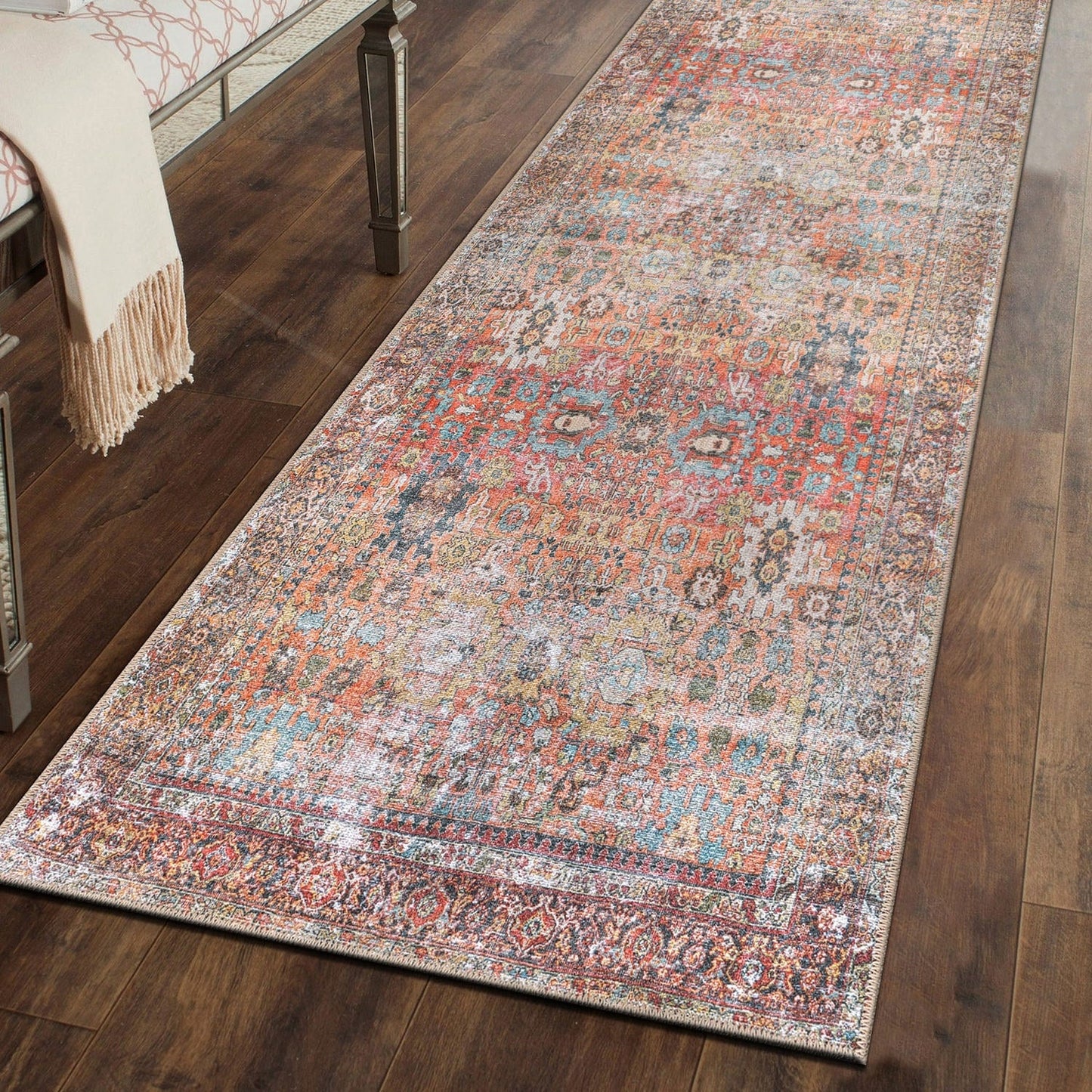 World Rug Gallery Transitional Distressed Machine Washable Non Slip Area Rug