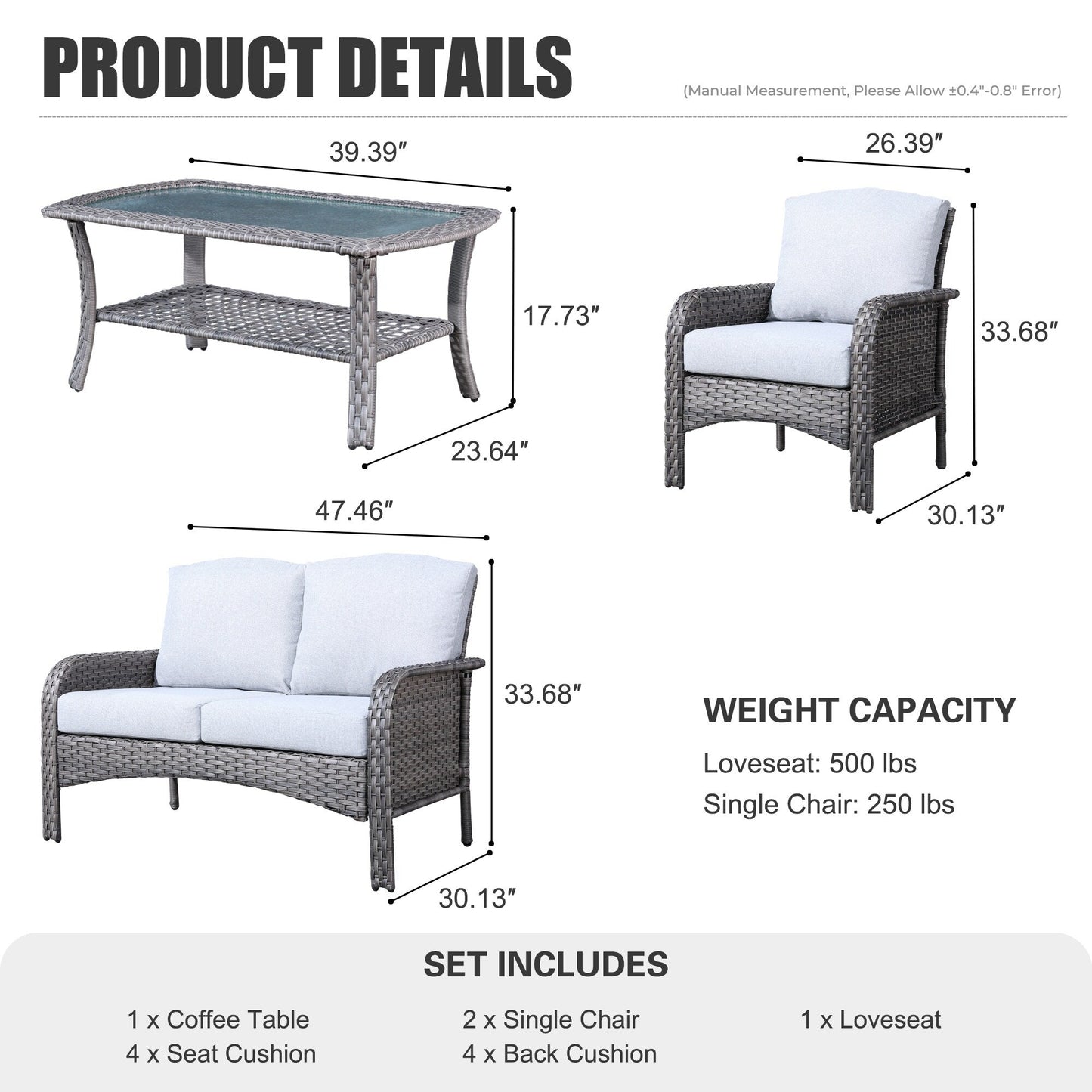 Ensemble de meubles de jardin d'extérieur XIZZI 4 pièces pour conversation avec table
