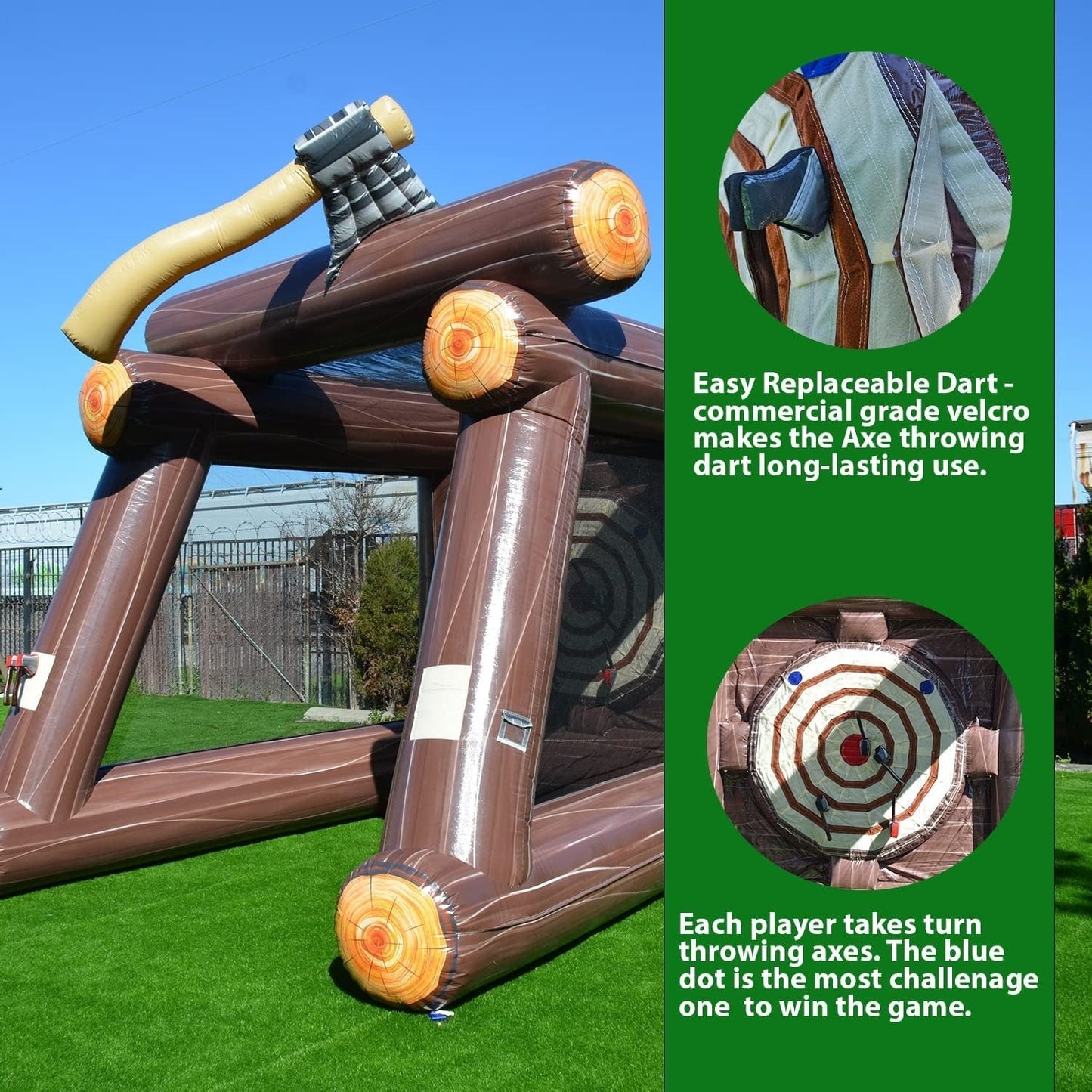 Jeu de lancer de hache gonflable XJUMP avec souffleur d'air et haches en mousse, qualité professionnelle, location, léger, pour jeux en plein air