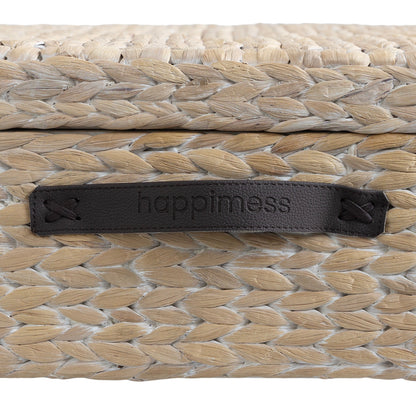 happimess Coffre de rangement sous lit en jonc et bois avec roulettes et poignées