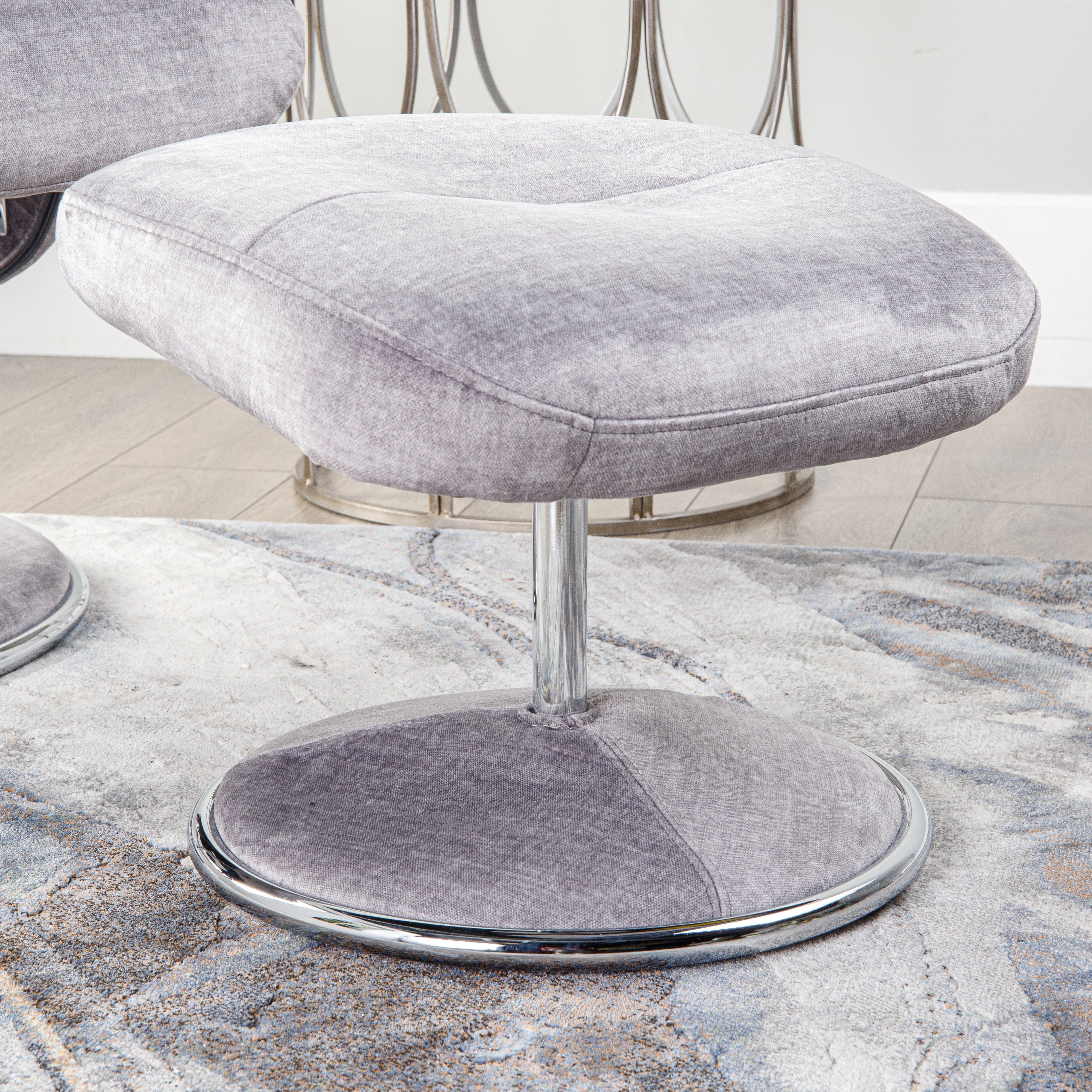 Houston Silver Recliner Chair & Stool