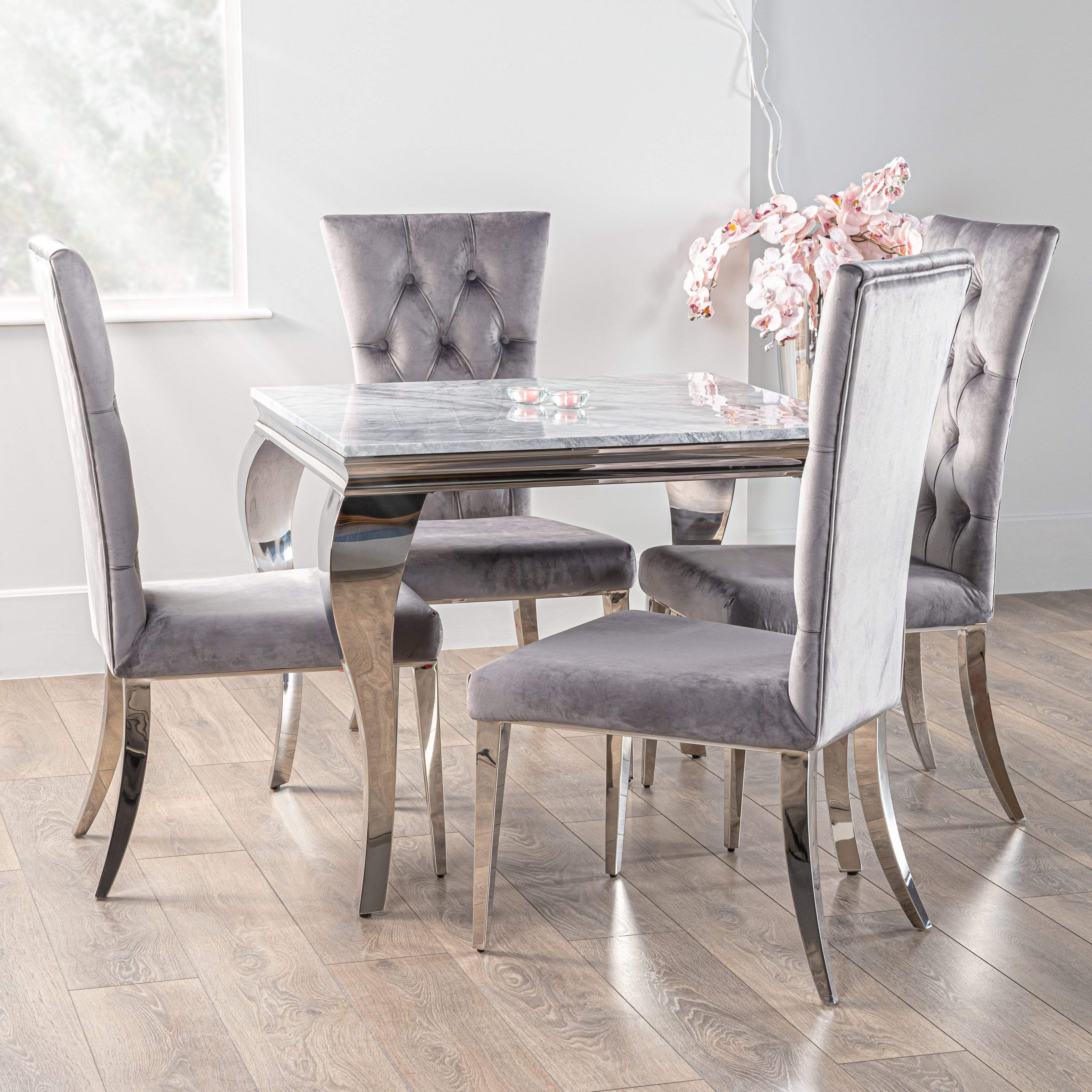 Square Louis Marble Dining Table Set And 4 Palermo Chairs