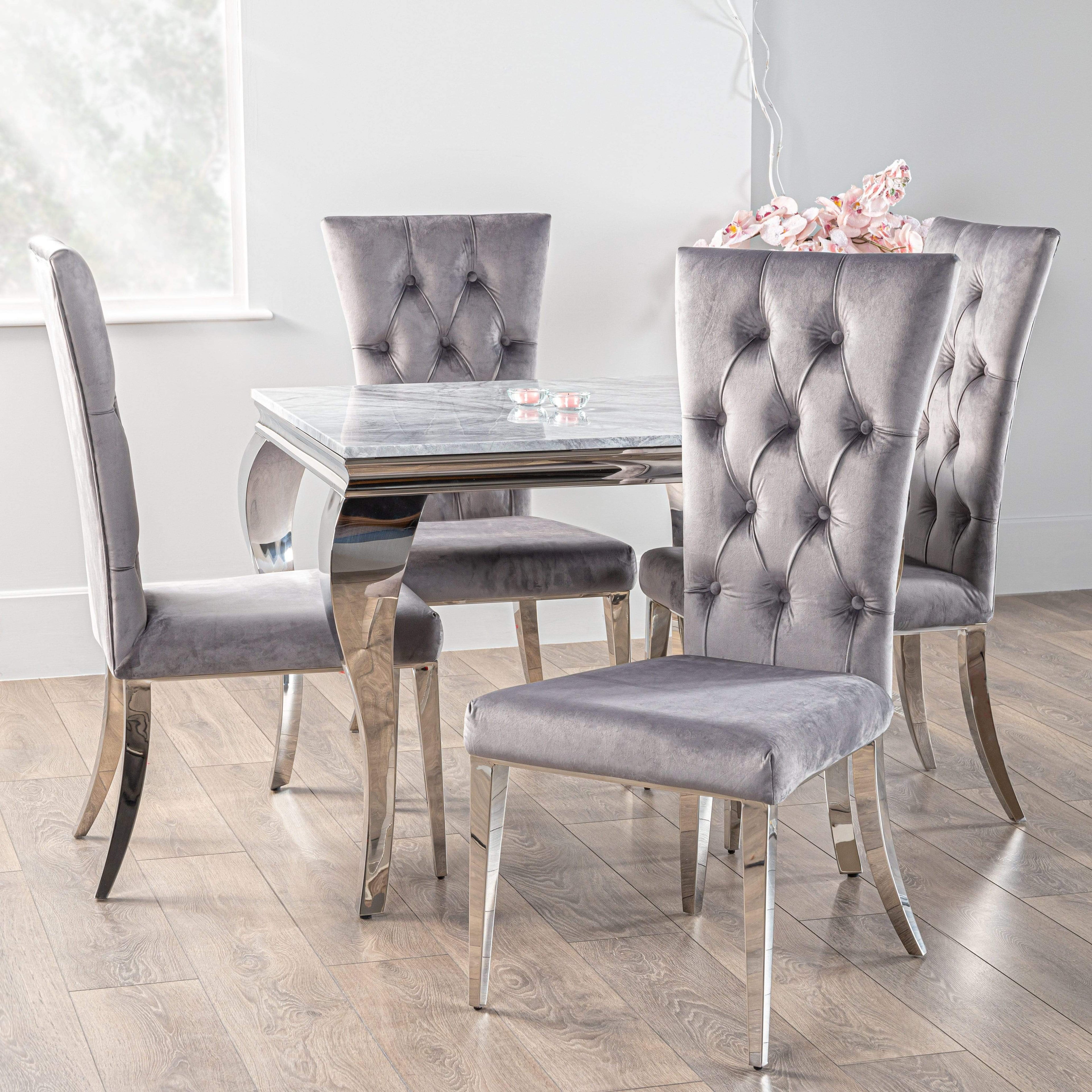 Square Louis Marble Dining Table Set And 4 Palermo Chairs