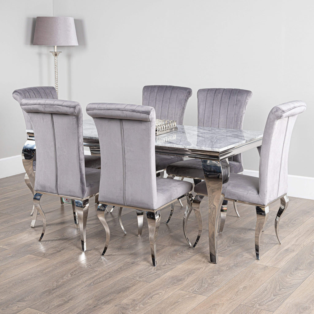 Louis Marble Table And 6 Nicole Chairs Dining Set