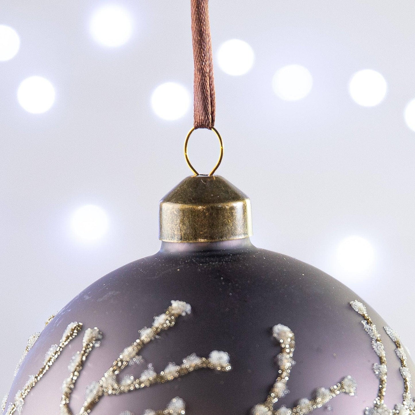 Purple and Gold Glitter Branch Glass Bauble - 10cm