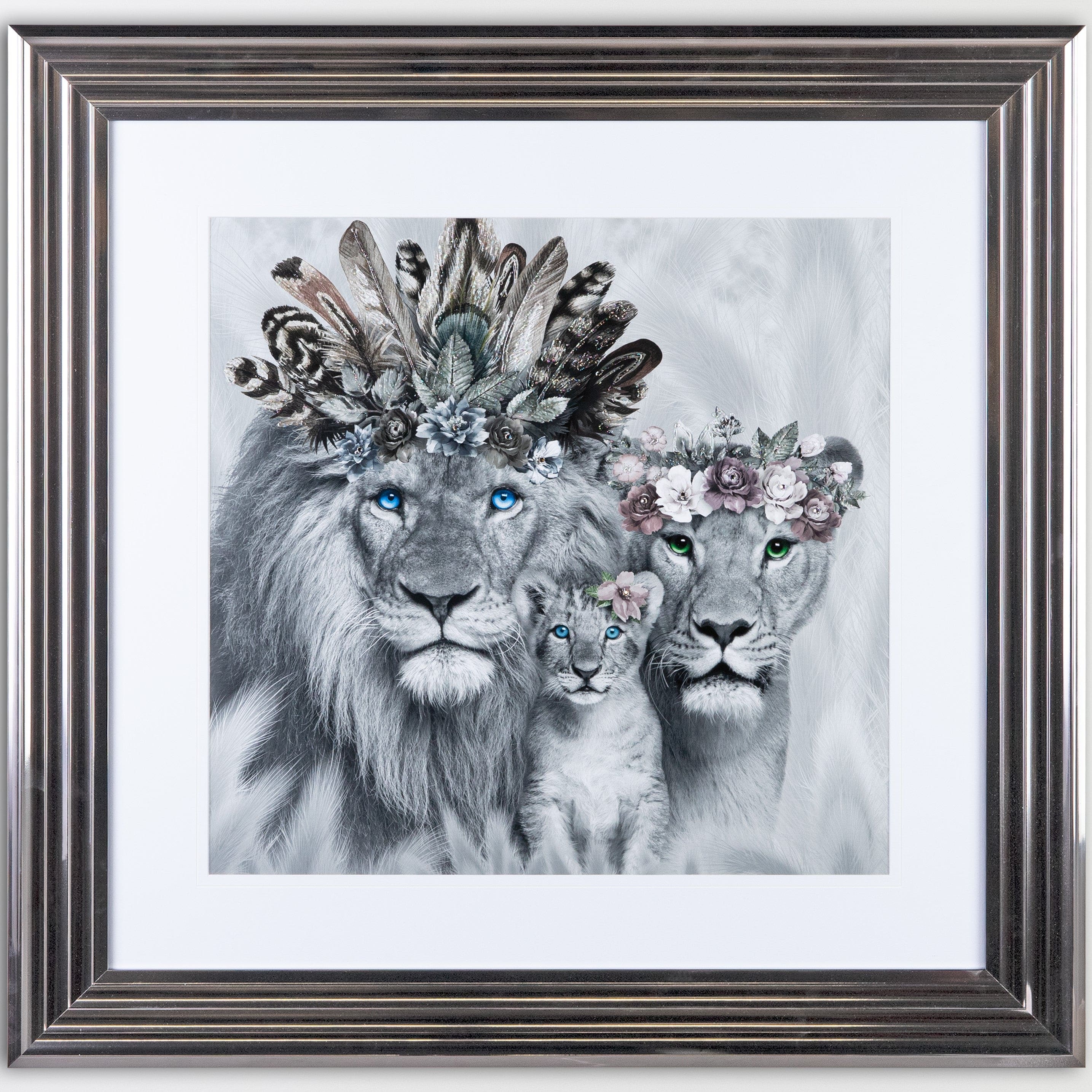 Shh One Cub Lion Family Framed Picture 90 X 90