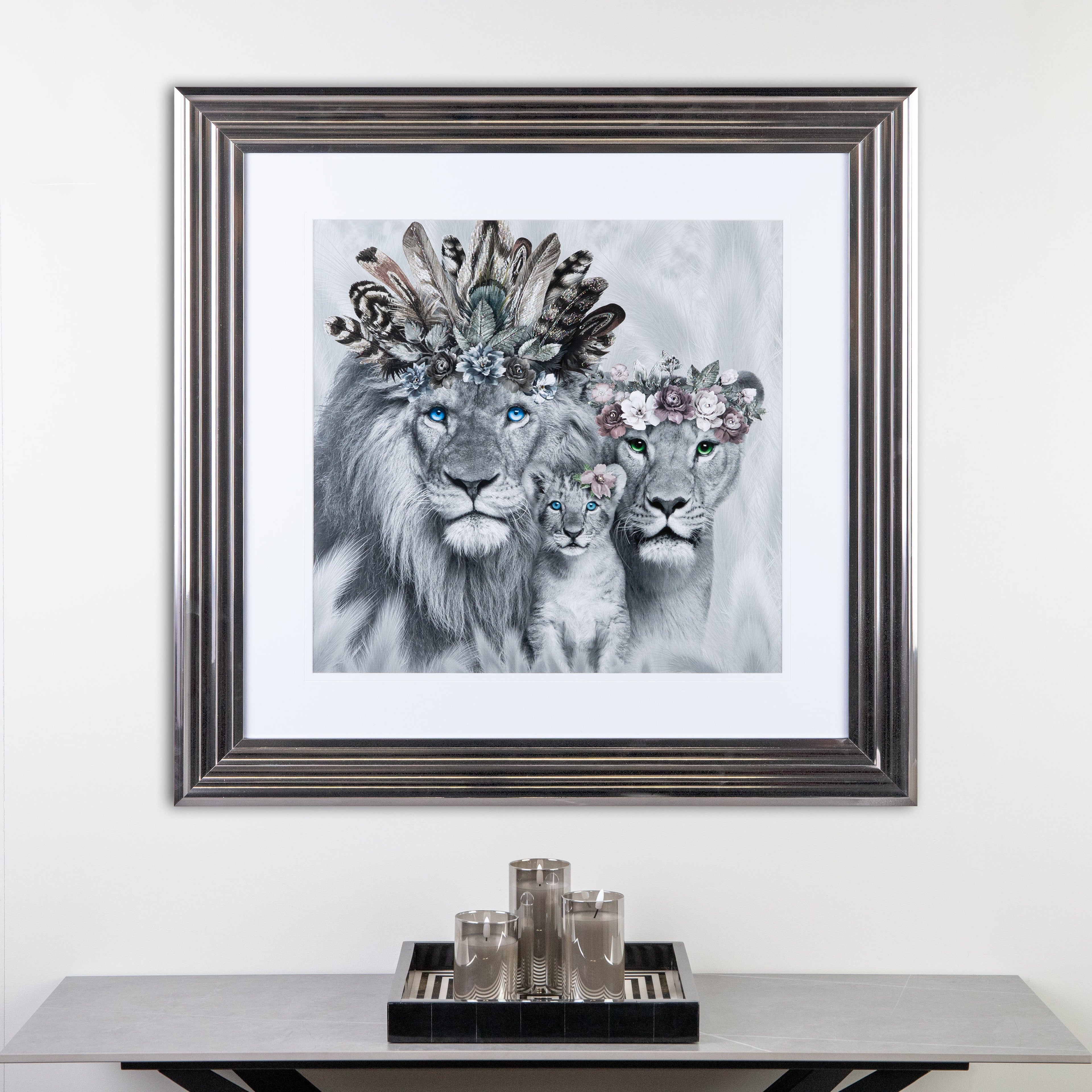 Shh One Cub Lion Family Framed Picture 90 X 90
