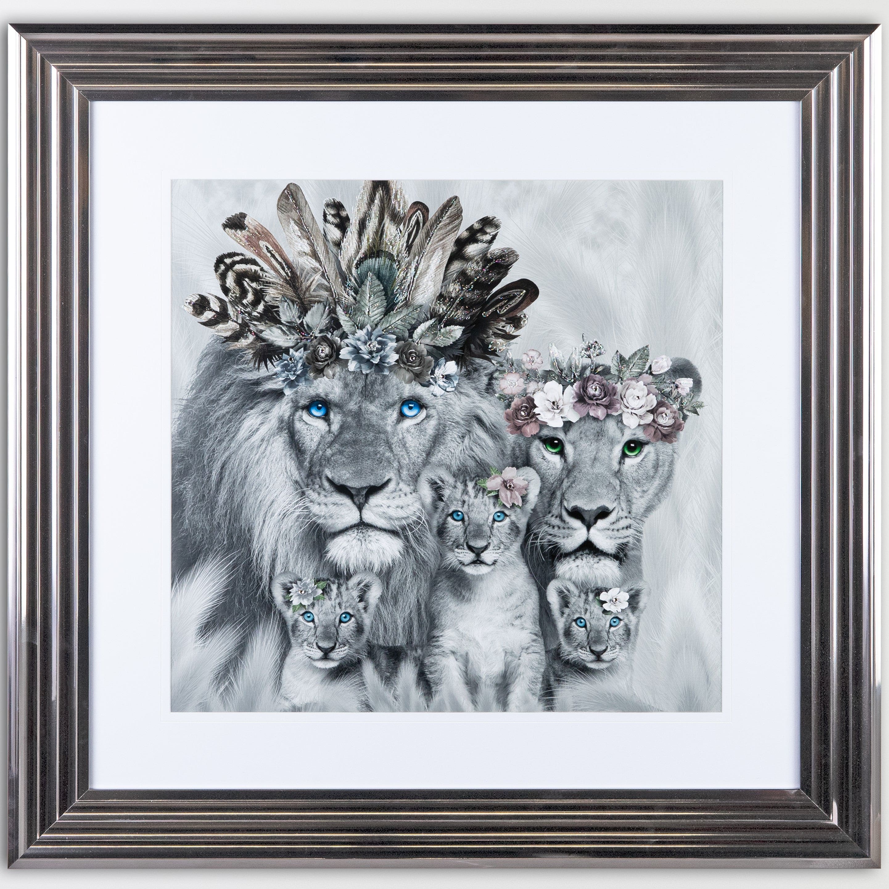 Shh Three Cub Lion Family Framed Picture 90 X 90