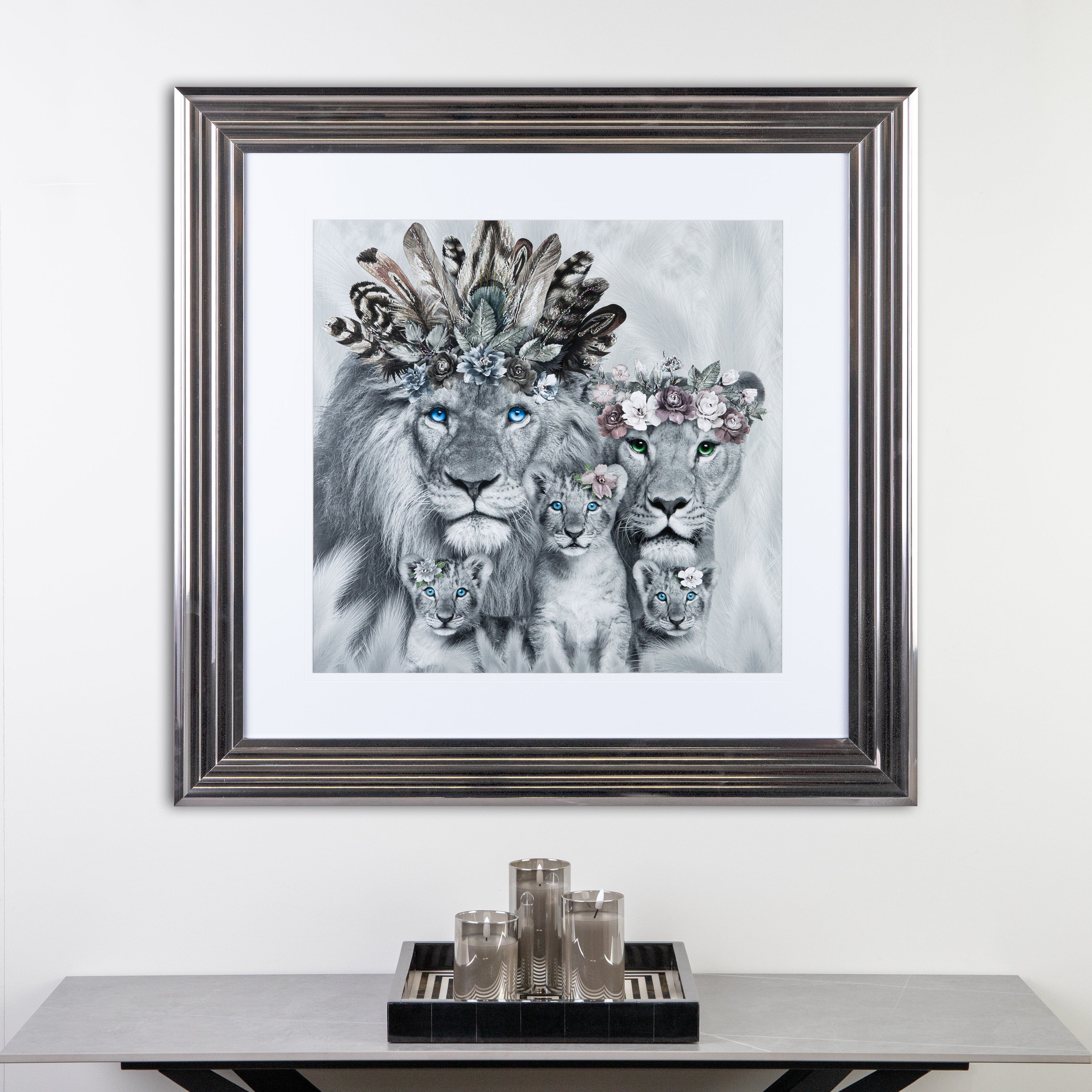 Shh Three Cub Lion Family Framed Picture 90 X 90