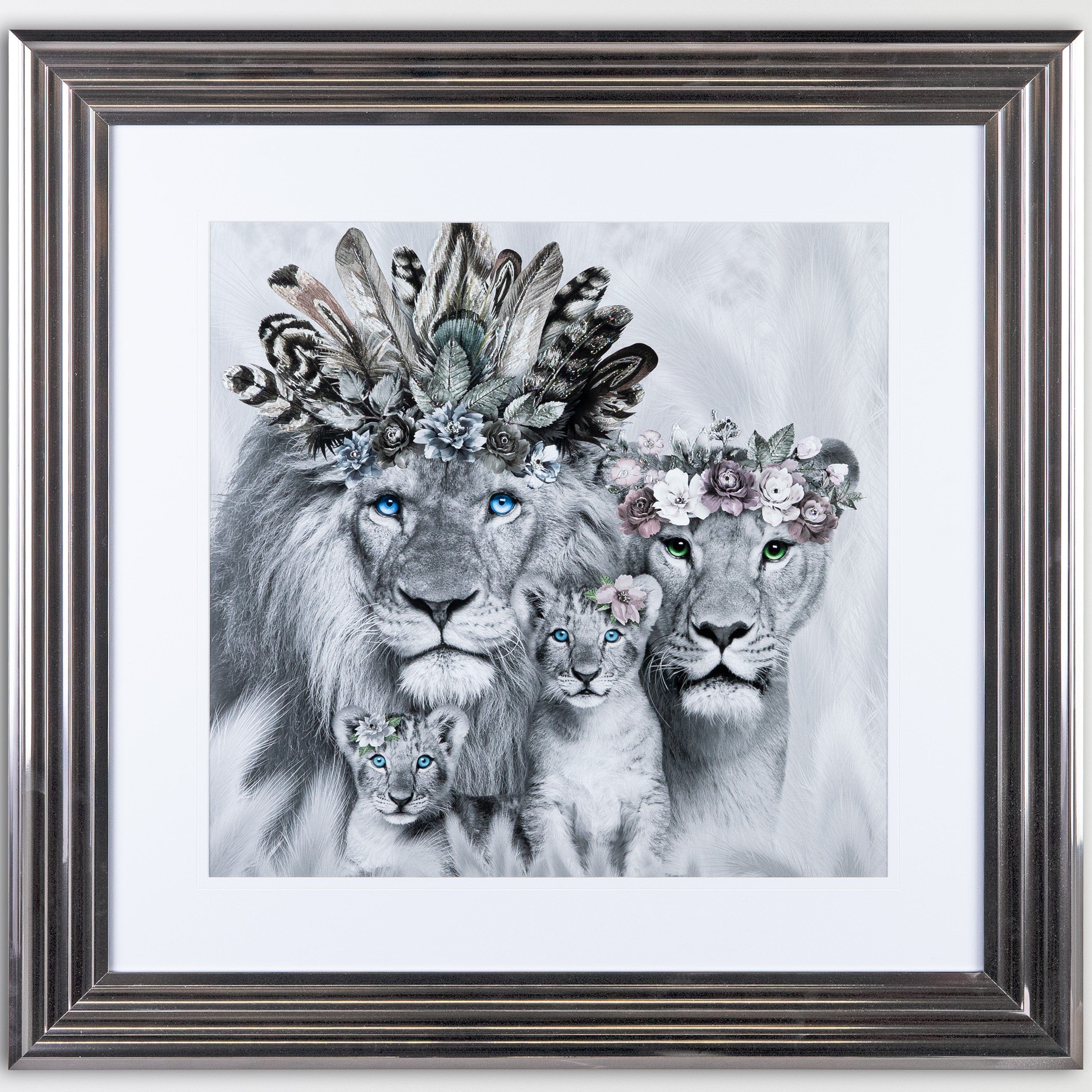 Shh Two Cub Lion Family Framed Picture 90 X 90
