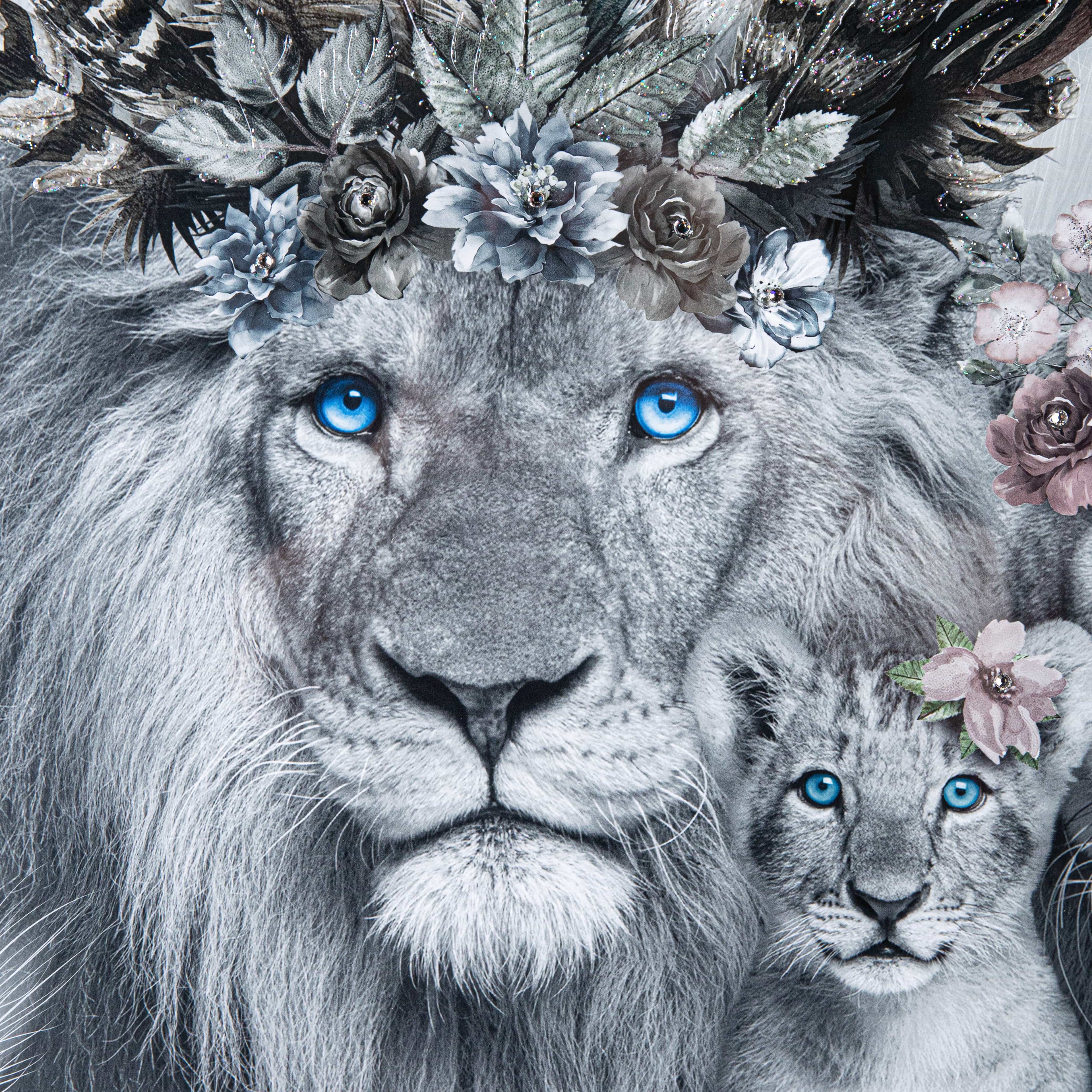 Shh Two Cub Lion Family Framed Picture 90 X 90