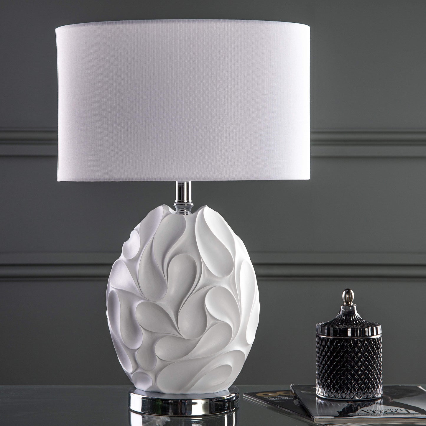 Teruel Table Lamp White Oval Complete With Shade